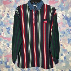 Izod Vintage Boy Youth XL (18) Long sleeve Striped Polo Shirt C3